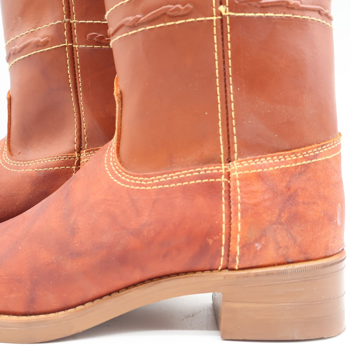 Acme Vintage Cowboy Boots Mens 5.5 D Tan Leather Western Square Toe 2418 USA - take2supply
