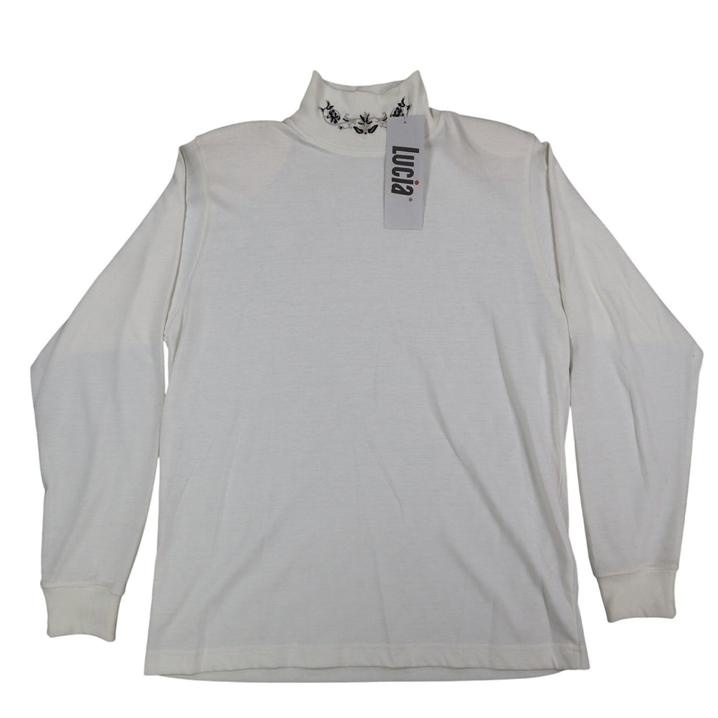 Lucia Mock Neck Top Womens Small Vintage 90s Ivory Embroidered Deadstock NWT - take2supply