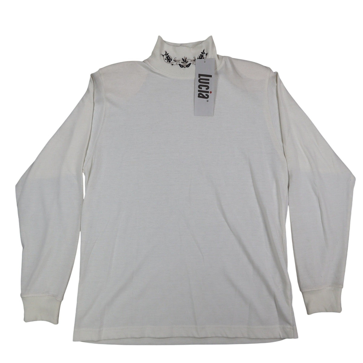 Lucia Mock Neck Top Womens Small Vintage 90s Ivory Embroidered Deadstock NWT - take2supply