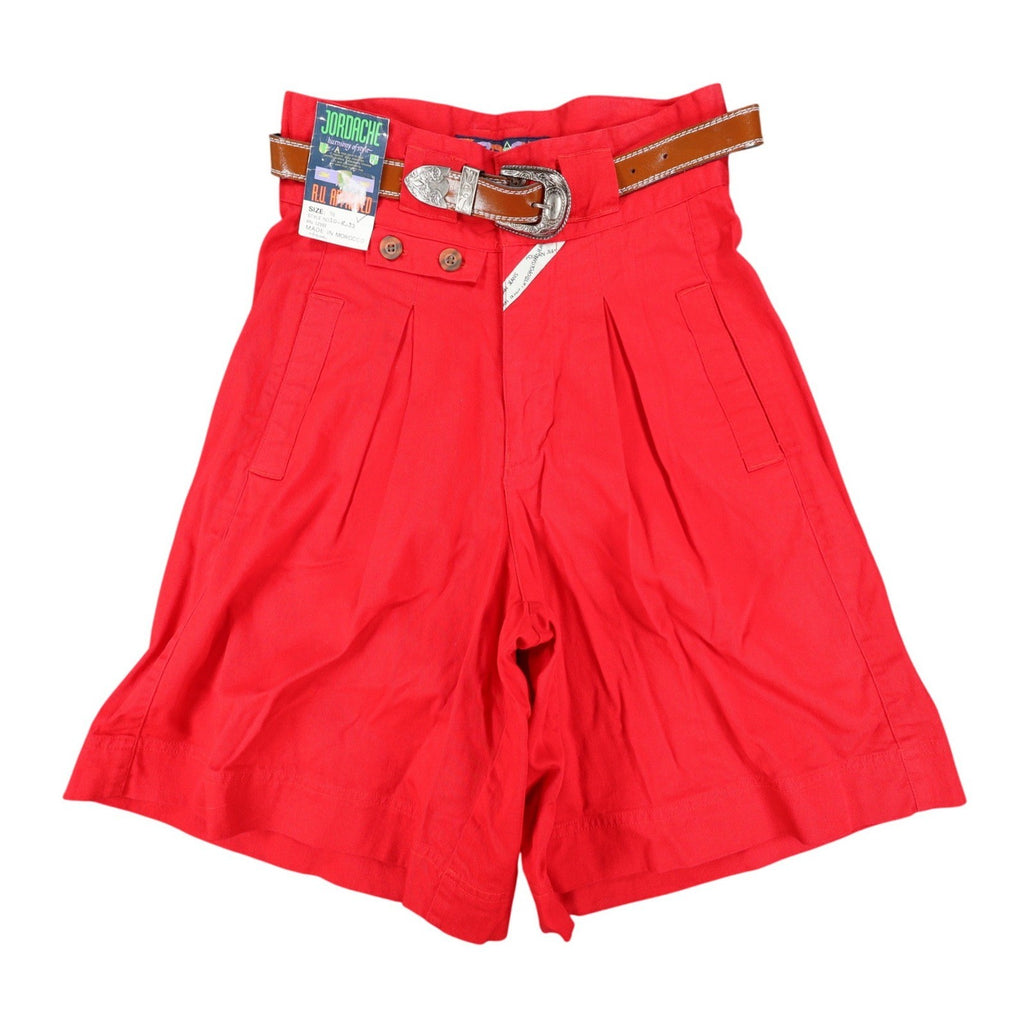 Jordache Pleated Shorts Womens 5/6 Vintage Red Cotton High Waist Western Belt - take2supply