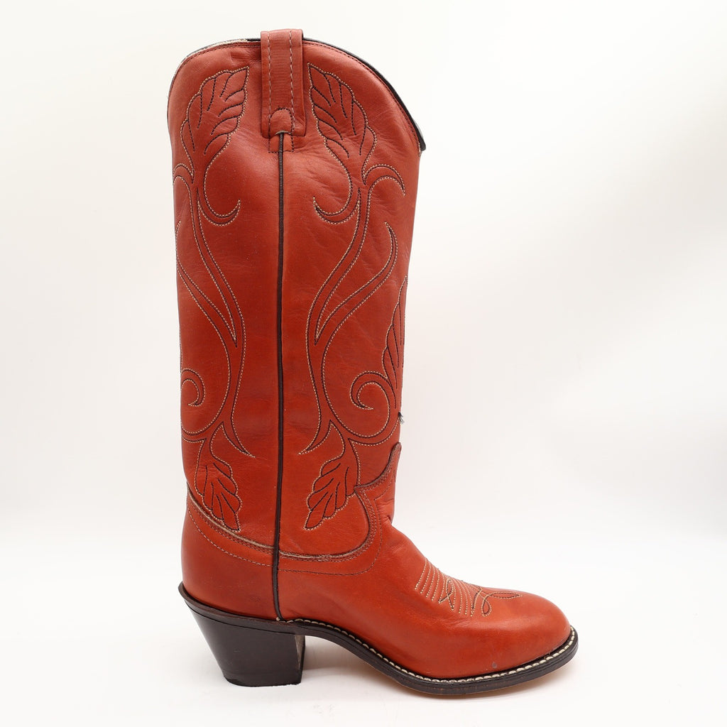 Acme Vintage 70s Western Boots Womens 6 Rust Leather Deadstock New NWT - take2supply