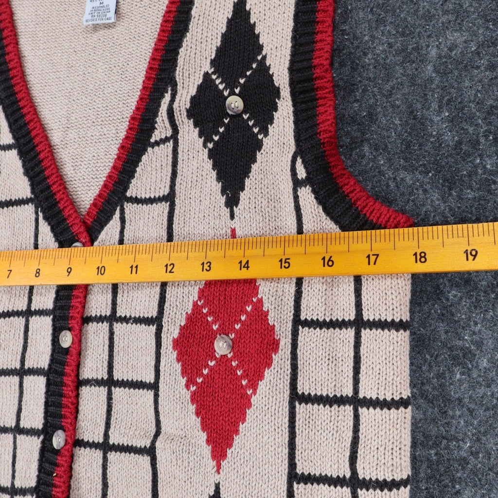 SML Sport Ltd Sweater Vest Womens M Vintage 1996 Argyle Knit Tan Red Black - take2supply