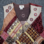 Sandy Starkman Patchwork Vest Womens M Vintage 90s Velvet Embellished Boho Brown - take2supply