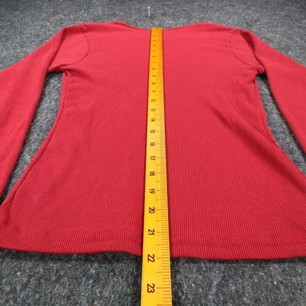 Limited Top Womens Small Vintage 90s Red Ribbed Long Sleeve Crew Neck Shirt - take2supply
