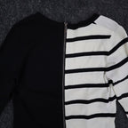 Lana Lee Tunic Sweater Womens Large Black White Striped Colorblock Zip Back New - take2supply