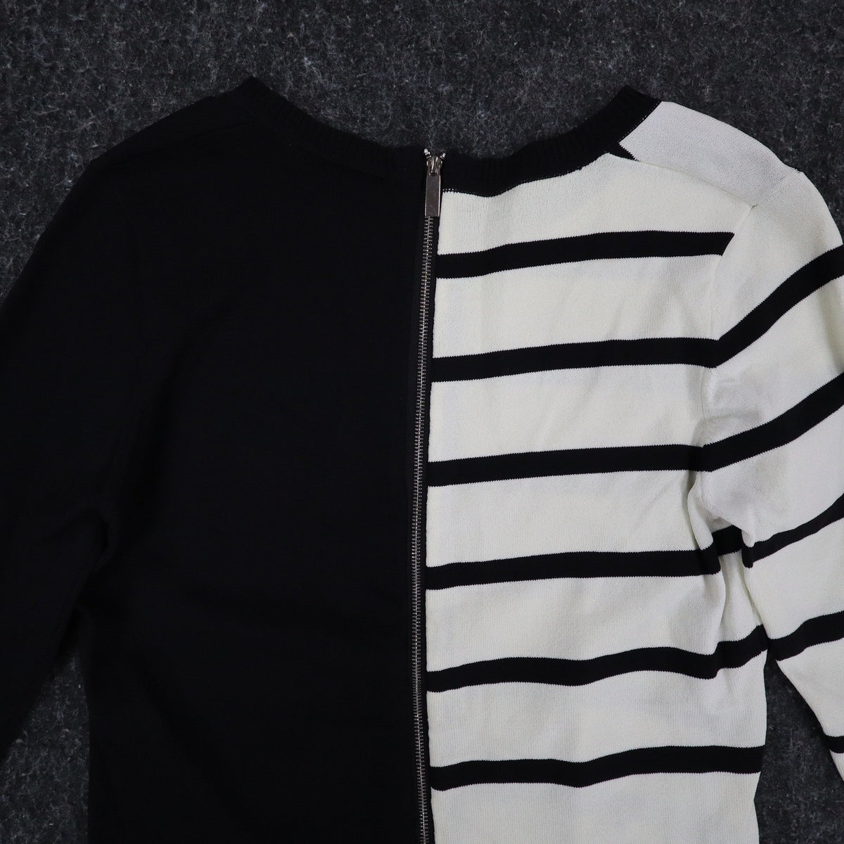 Lana Lee Tunic Sweater Womens Large Black White Striped Colorblock Zip Back New - take2supply