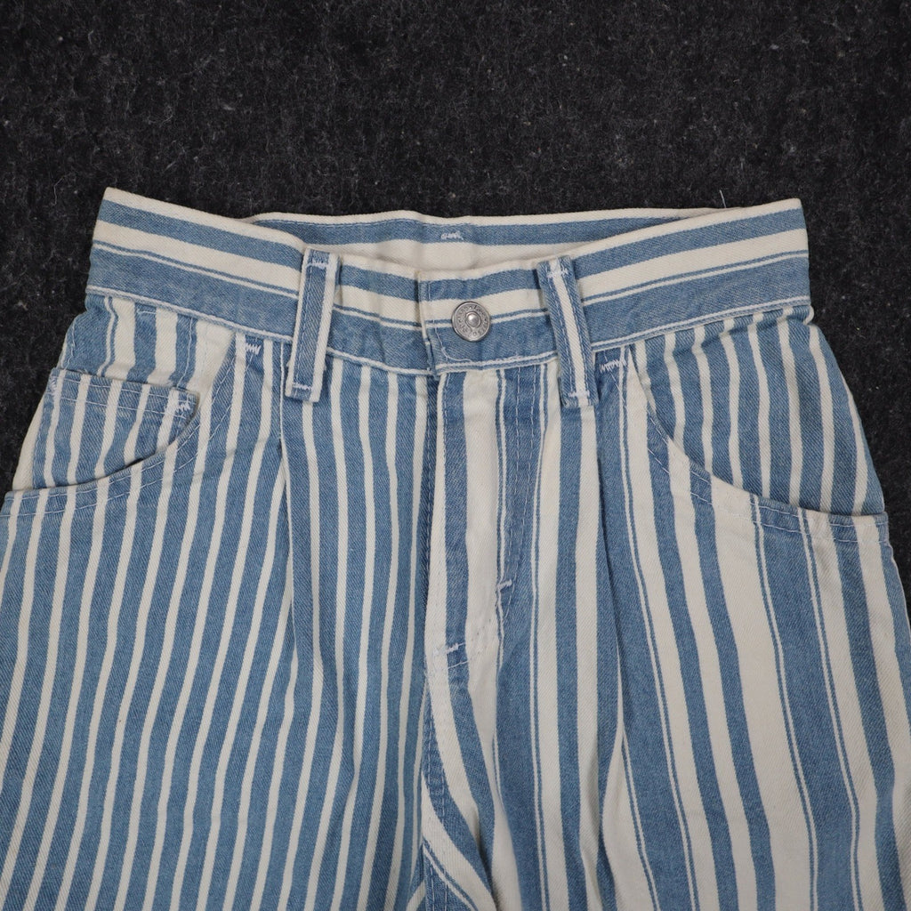 Lee Striped Denim Shorts Girls 8 Slim Vintage 90s USA Deadstock Blue White - take2supply