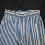 Lee Striped Denim Shorts Girls 8 Slim Vintage 90s USA Deadstock Blue White - take2supply