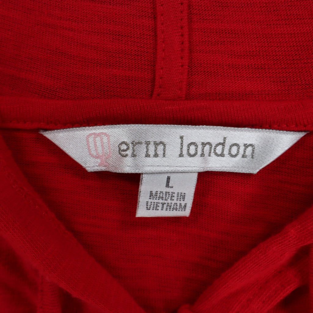 Erin London Womens L Red Cotton Hooded Tunic Top 3/4 Sleeve NWT - take2supply