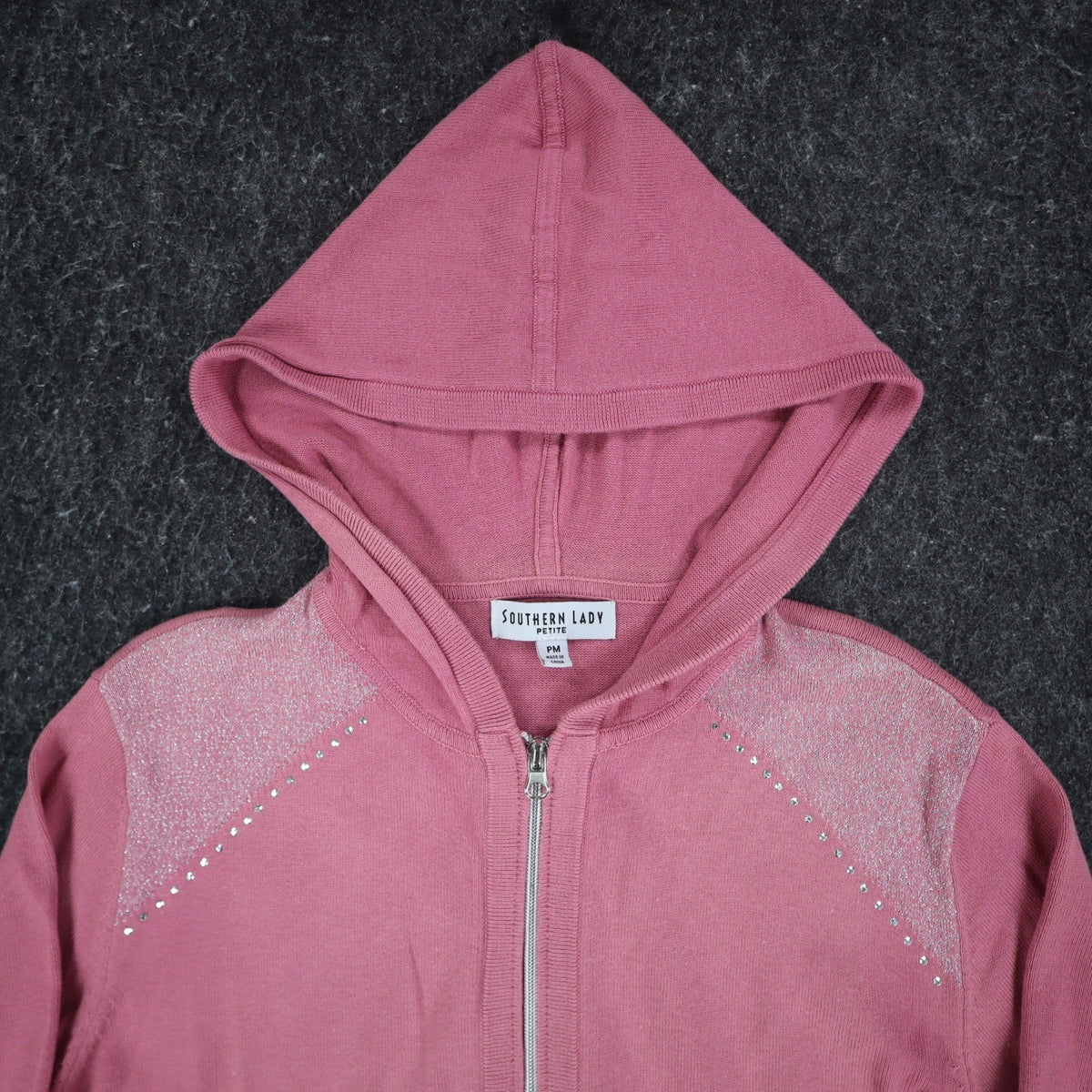Southern Lady Petite PM Pink Embellished Hooded Zip Cardigan Sweater NWT - take2supply