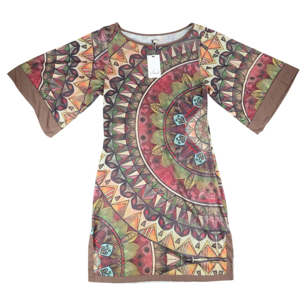 Mismash Carcara Dress Womens Small Brown Boho Mandala Print Bell Sleeve Mini - take2supply