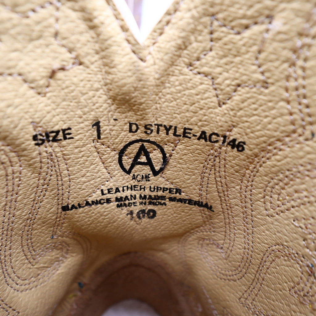 Acme Western Boots Childs 1 D Brown Star Inlay Leather New In Box Vintage Style - take2supply