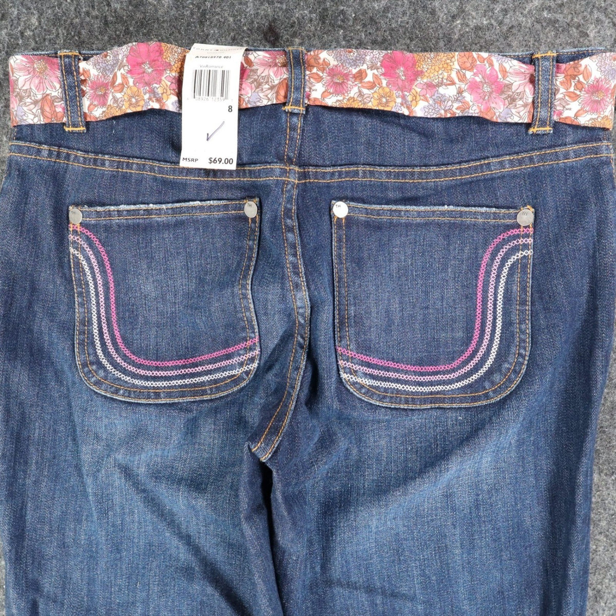 Tommy Hilfiger Jeans Womens 8 Vintage 2000s Low Rise Stretch Blue Floral Belt - take2supply