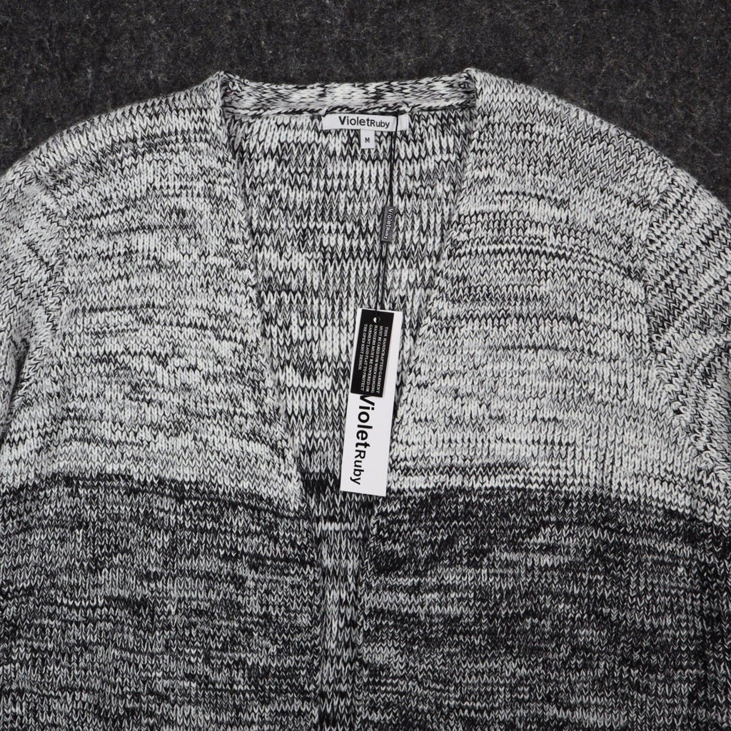 VioletRuby Cardigan Womens Medium Black Grey Ombre Open Front Longline Duster - take2supply