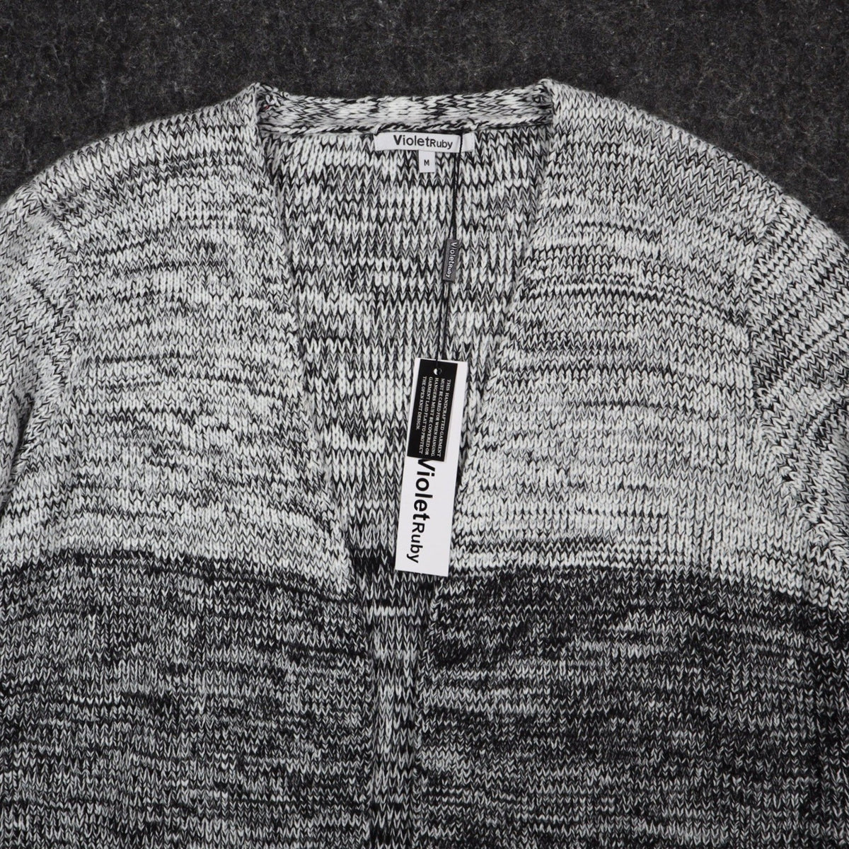 VioletRuby Cardigan Womens Medium Black Grey Ombre Open Front Longline Duster - take2supply