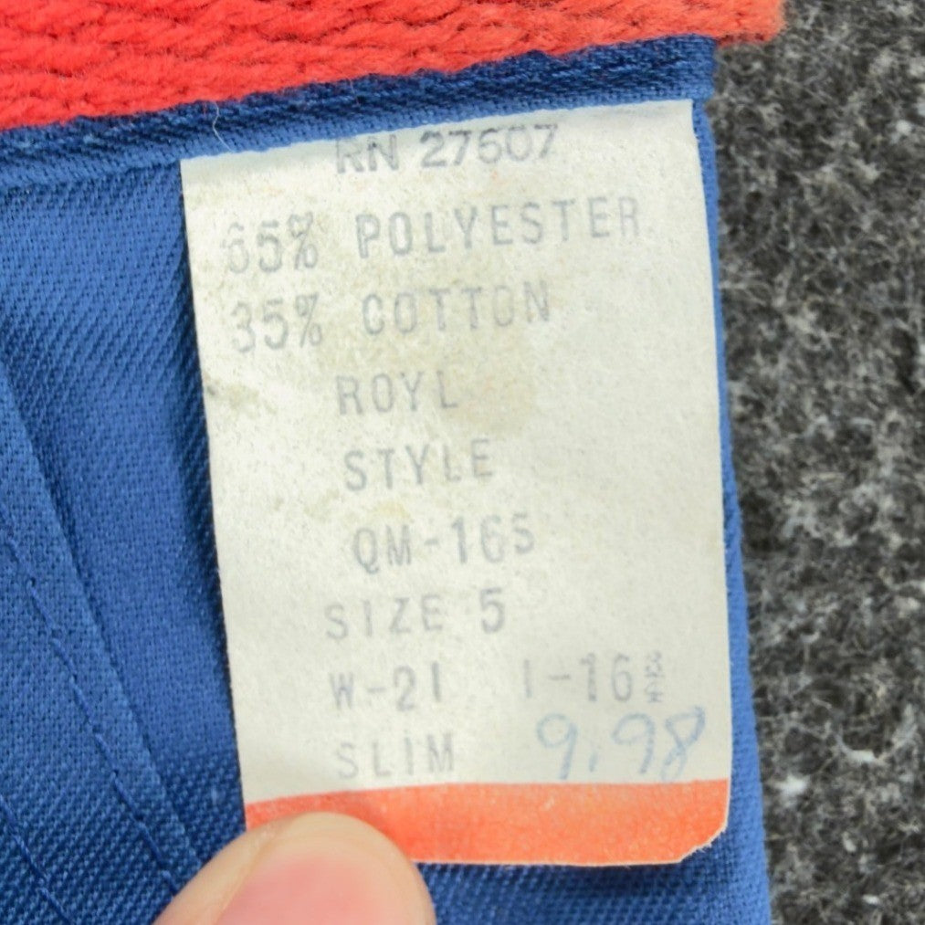 Vintage 70s Kids Trousers Boys 5 Slim Royal Blue Poly Cotton NWT C546 - take2supply