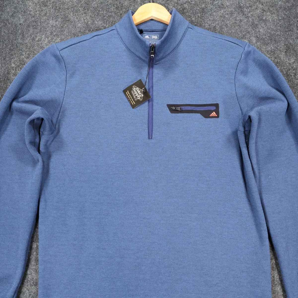 Adidas Quarter Zip Pullover Mens Medium Blue Excellent Textured Chest Pocket - take2supply