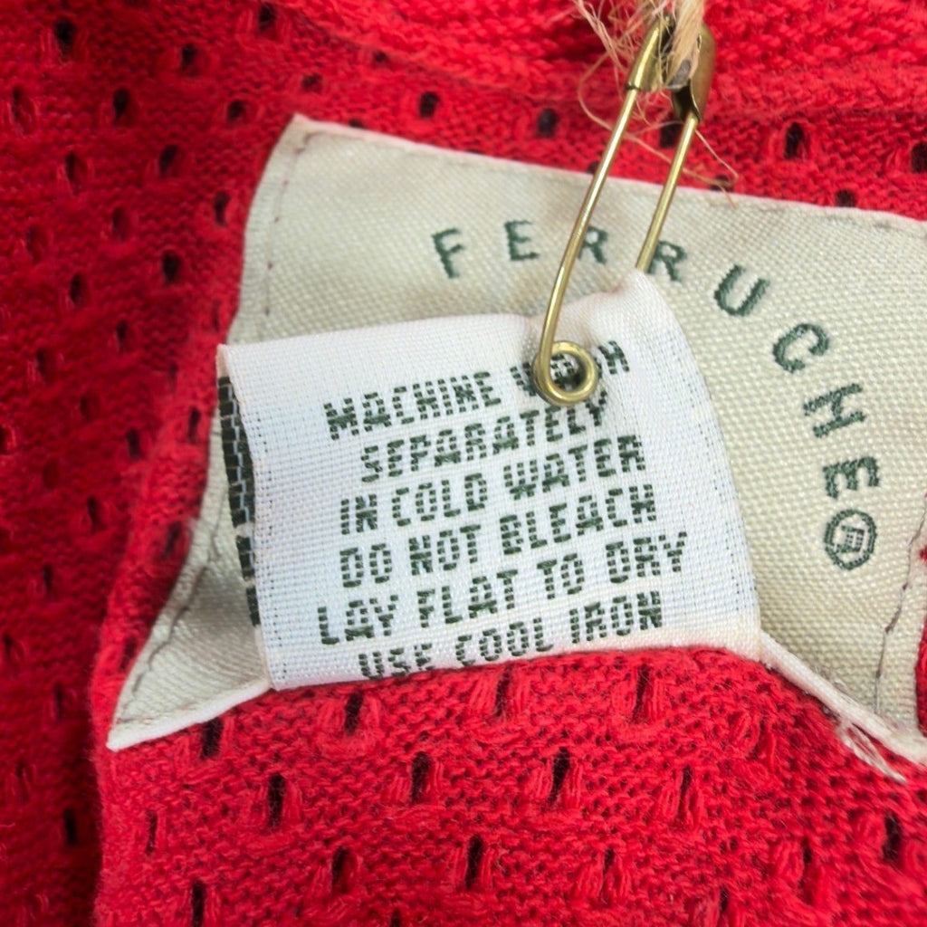 Ferruche V-Neck Shirt Mens M Red Cotton Mesh Knit Deadstock Y2K 17-121 - take2supply