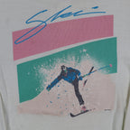 Buffalo Shirts Henley Shirt Medium Vintage 90s Skier Graphic Long Sleeve Cream - take2supply