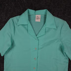 Fran Keene Vintage 70s Blouse Womens 10 Aqua Mint Green Short Sleeve Button Up - take2supply