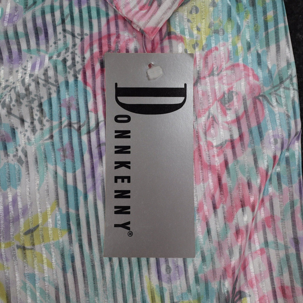 Donnkenny Blouse Womens 12 Vintage 90s Pastel Floral Sheer Stripe Button Up USA - take2supply