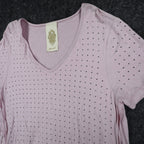 Vocal Rhinestone Stud Tunic Top Womens Small Mauve Pink High Low Layered V-Neck - take2supply