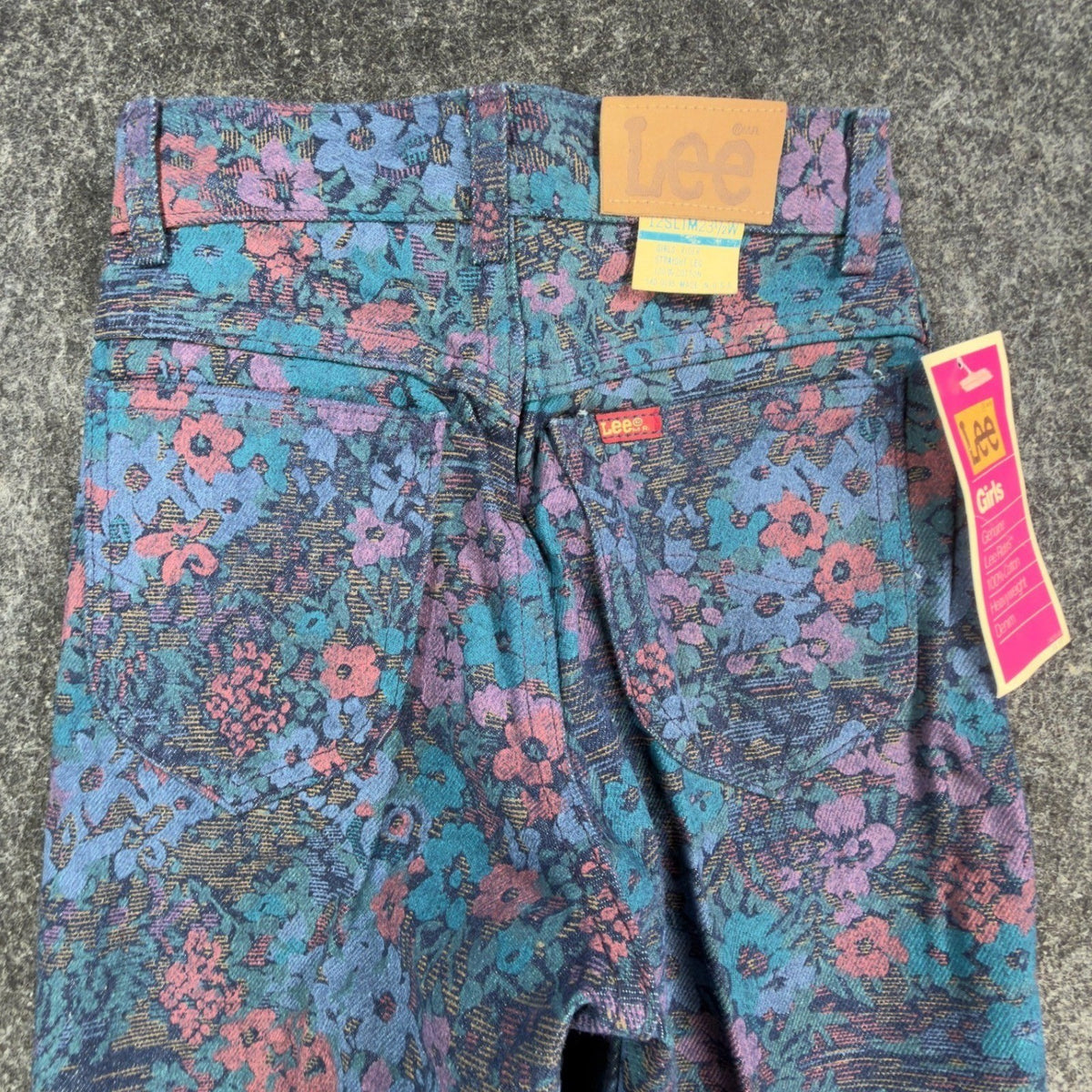 Lee Vintage 90s Floral Tapestry Jeans Girls 12 Slim Blue Cotton Deadstock NWT - take2supply