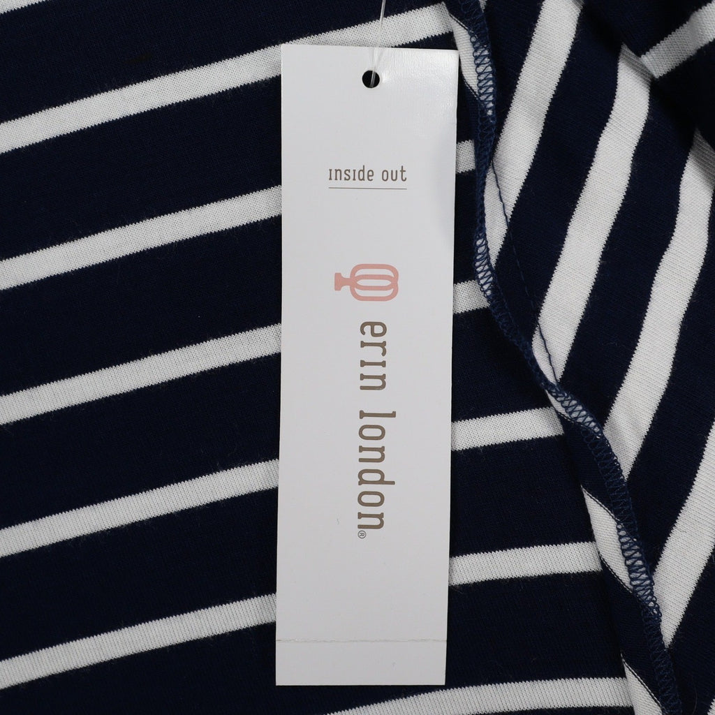 Erin London Tunic Top Womens Medium Navy Blue White Striped Sharkbite Hem NWT - take2supply