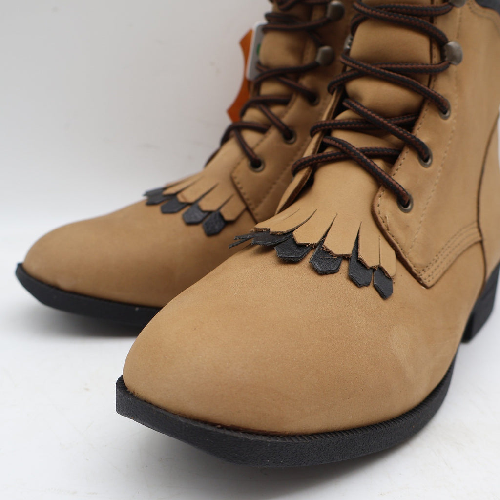 Laredo Western Kiltie Boots Womens 10 Tan Leather Lace Up Fringe 551 New In Box - take2supply