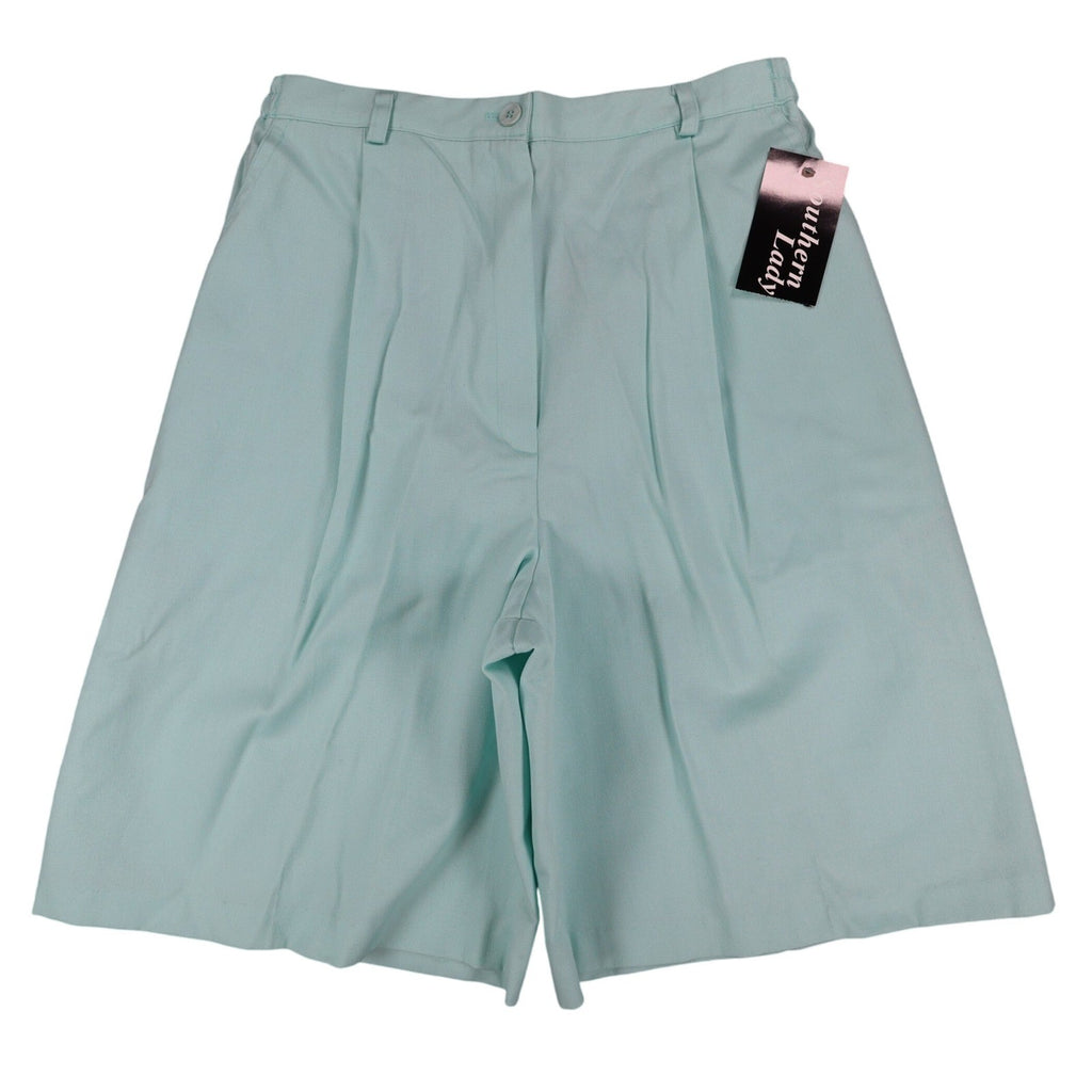 Southern Lady Pleated Shorts Womens Size 10 Aqua Twill High Waist Elastic Back - take2supply