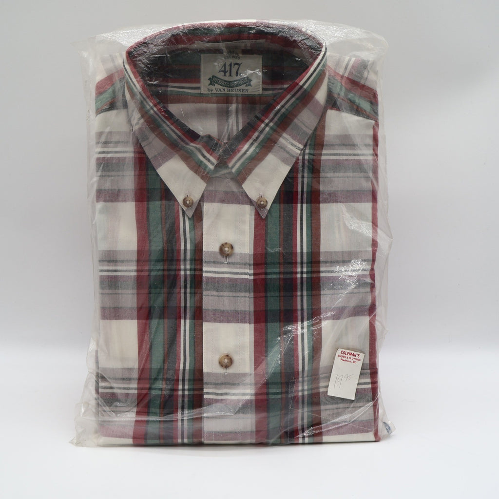 Van Heusen 417 Plaid Button Down Shirt Mens Medium Vintage 90s Deadstock Red - take2supply