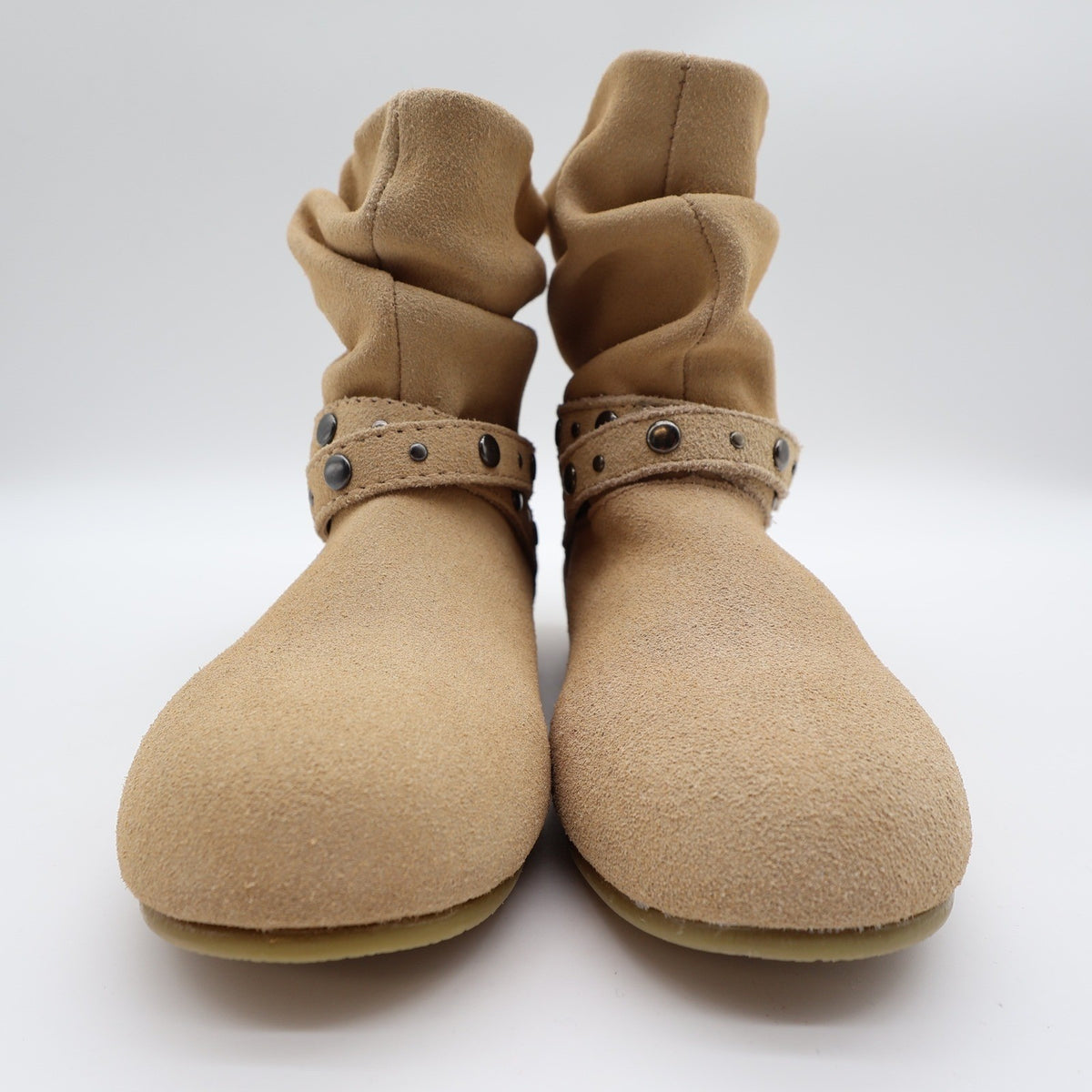 L'Amour Slouch Boots Kids Size 11 Tan Leather Studded Buckle Strap A612 NEW - take2supply