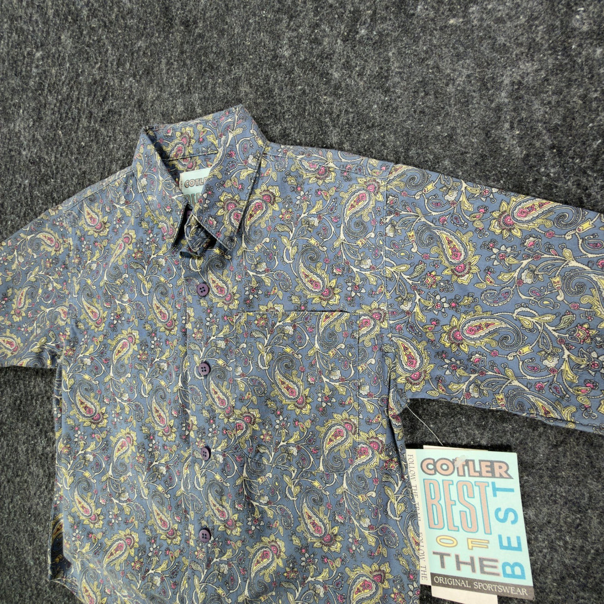 Cotler 90s Paisley Button Up Shirt Boys 6 Blue Cotton NWT Deadstock - take2supply