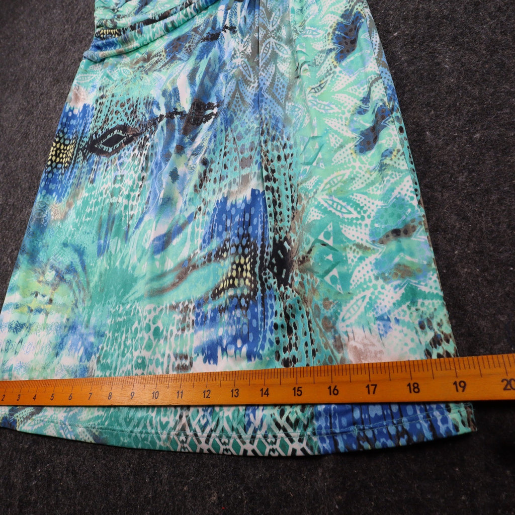 Dusak Designs Halter Dress Medium Teal Blue Abstract Print Keyhole Sheath Canada - take2supply