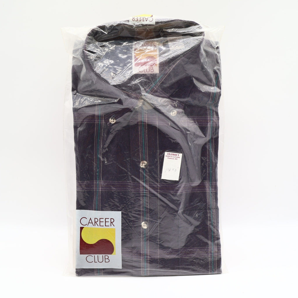 Career Club Shirt Mens Large Navy Green Windowpane Plaid Cotton Blend New - take2supply