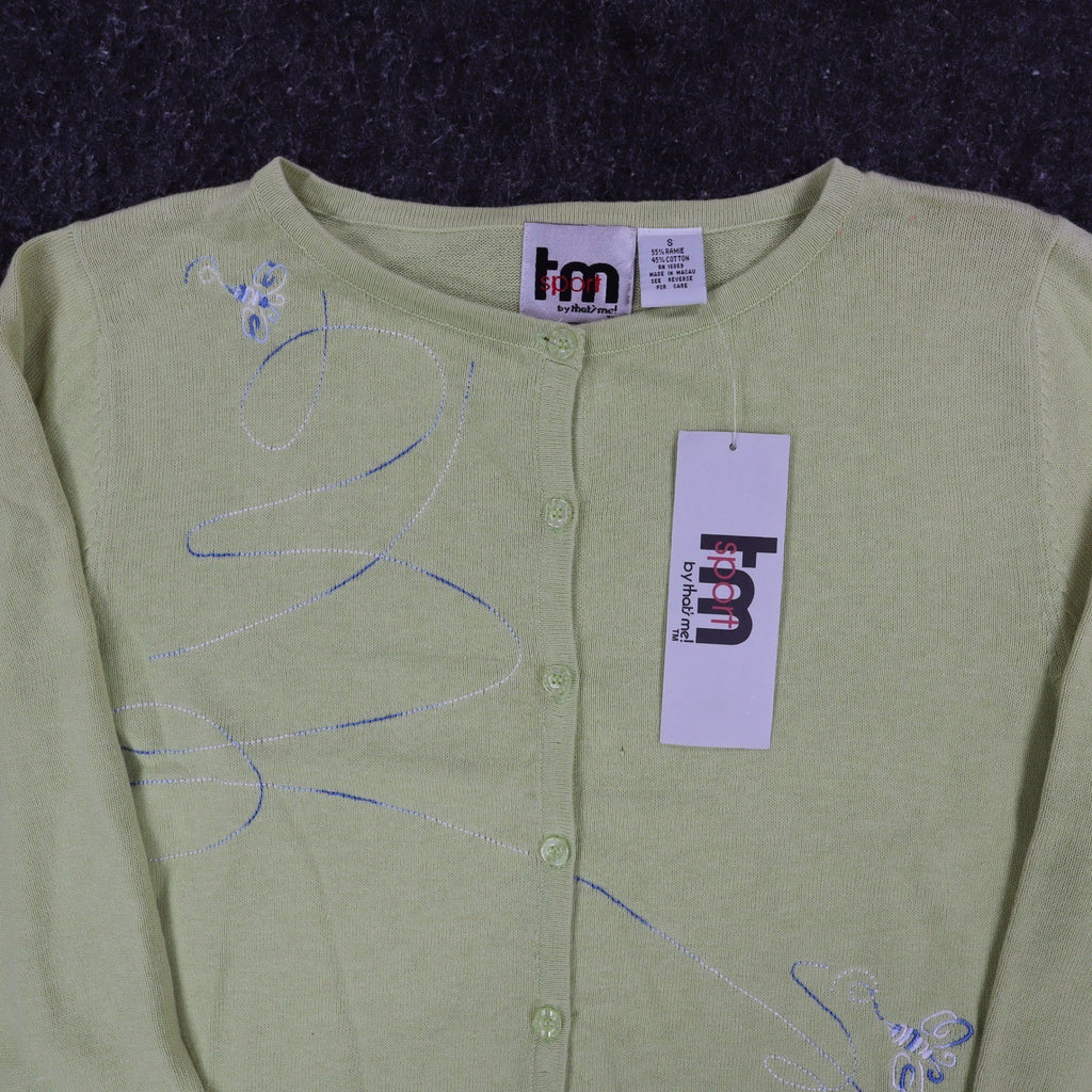 TM Sport That's Me Cardigan Sweater Womens Small Green Embroidered Ramie NWT - take2supply