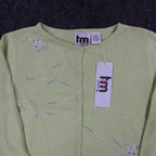 TM Sport That's Me Cardigan Sweater Womens Small Green Embroidered Ramie NWT - take2supply