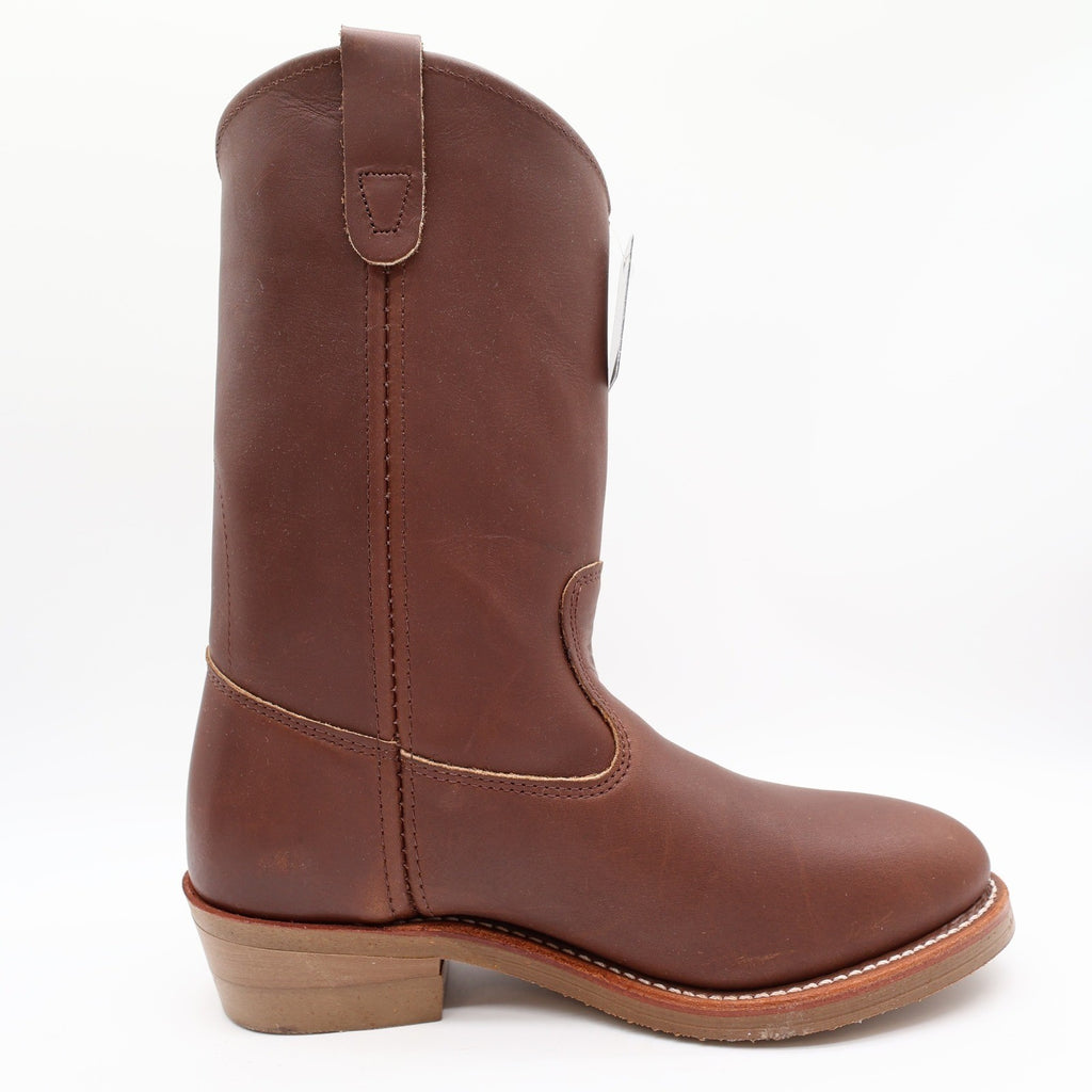 Side profile of a brown Double-H pull-on boot with the toe pointing right