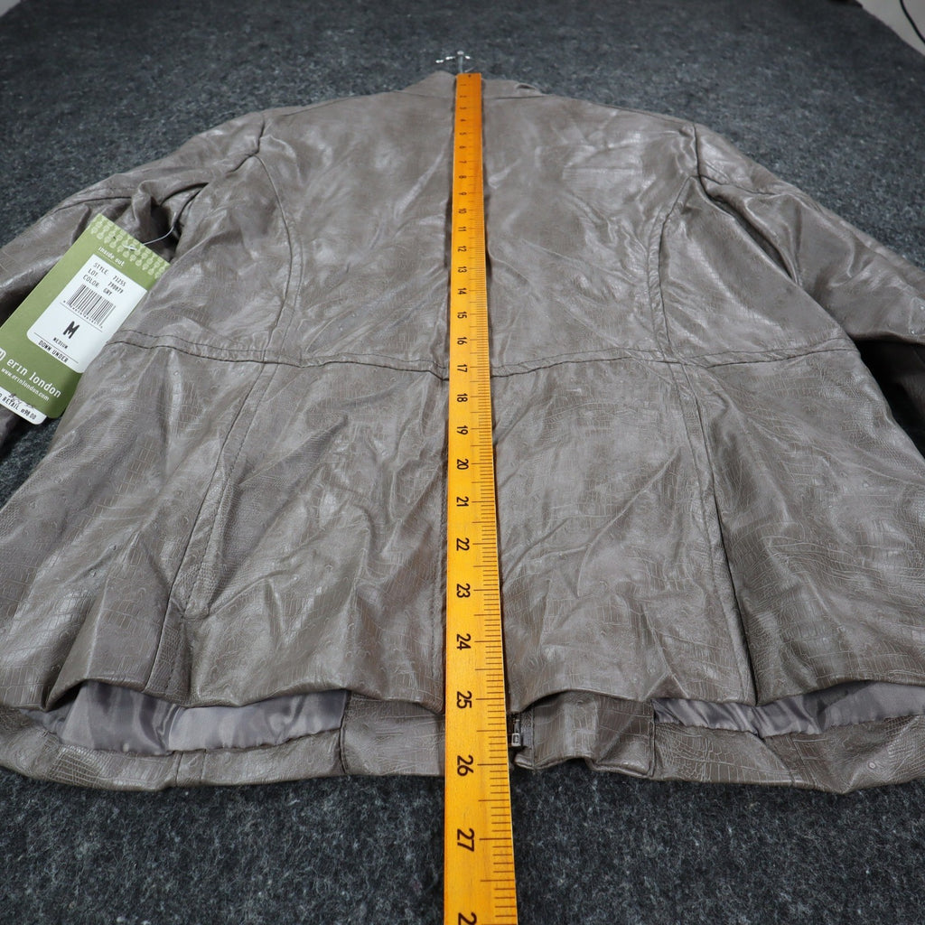 Erin London Jacket Womens Medium Gray Faux Croc Embossed Zip Front Mock Neck NEW - take2supply