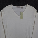 Carolyn Taylor Essentials Women Large White V-Neck Scallop Trim Knit Sweater NWT - take2supply