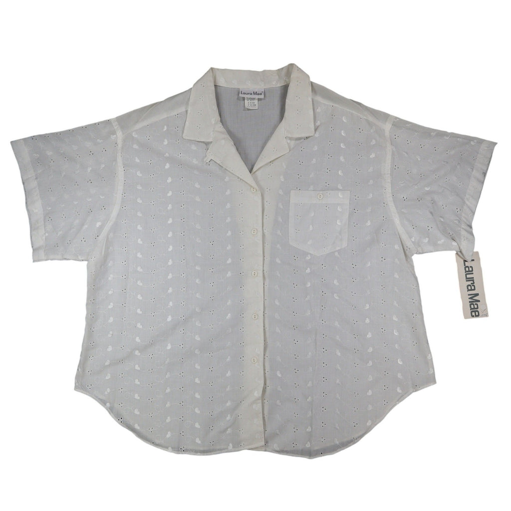 Laura Mae Shirt Womens 22W Vintage 80s White Eyelet Heart Embroidered USA NWT - take2supply