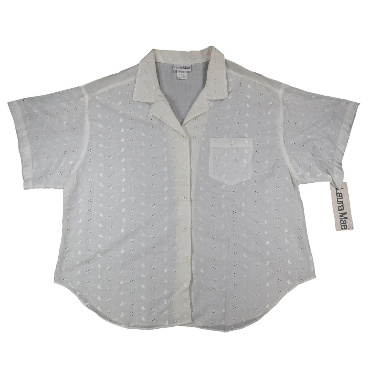 Laura Mae Shirt Womens 22W Vintage 80s White Eyelet Heart Embroidered USA NWT - take2supply