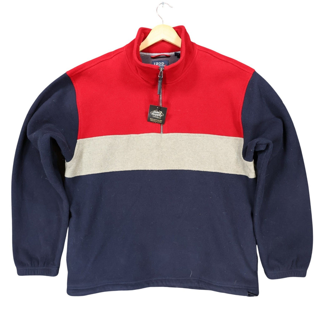 IZOD Fleece Pullover Mens Large Red Excellent Colorblock Quarter Zip - take2supply