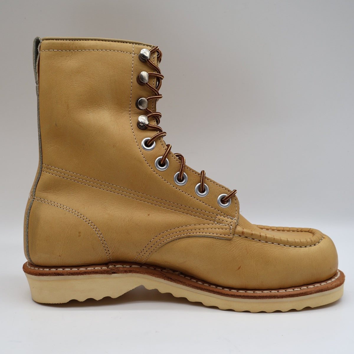 Cedar Crest Moc Toe Work Boots Mens 7.5 E Vintage Tan Leather Wedge Sole 9555 - take2supply