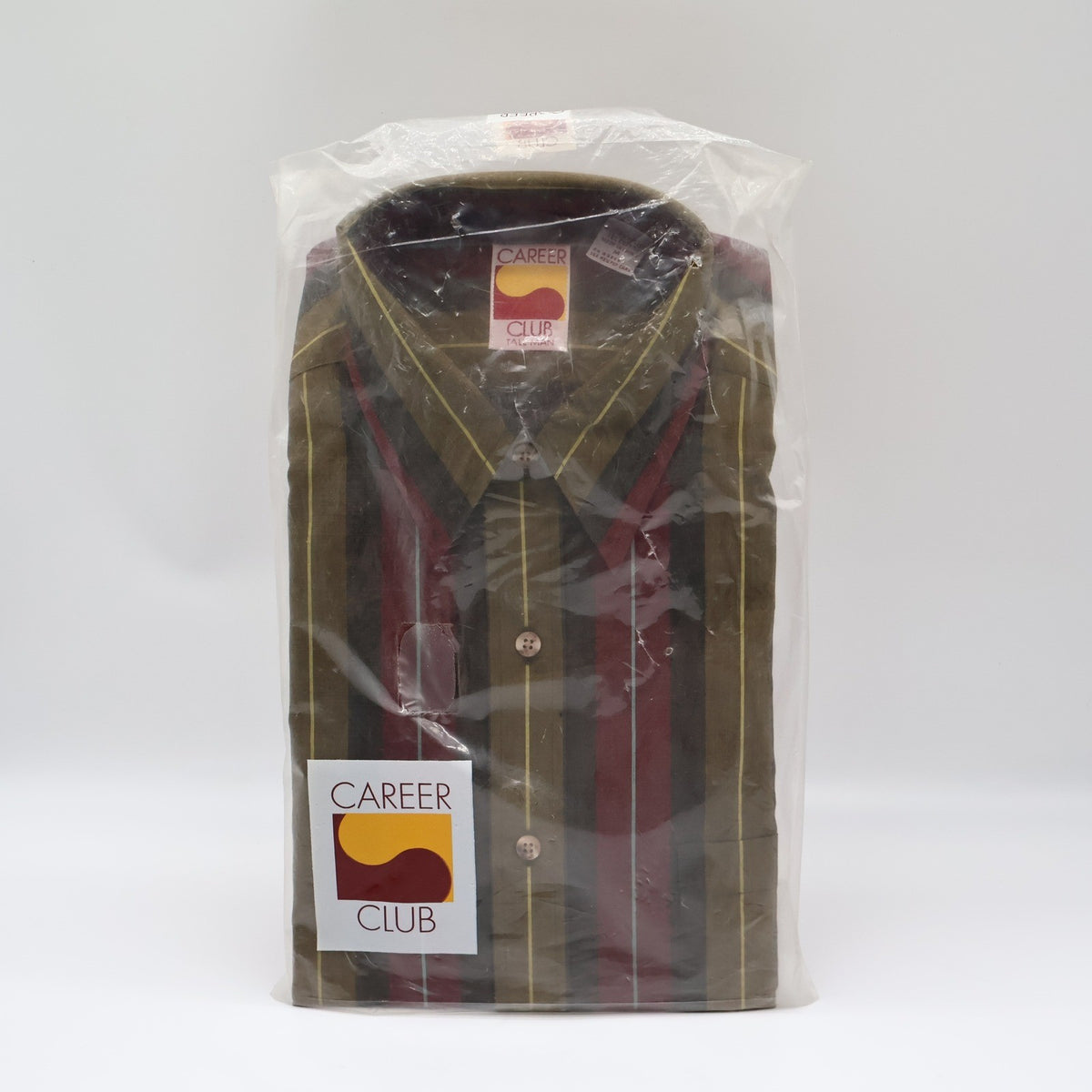 Career Club Striped Button Front Shirt Mens Medium Tall Vintage 90s Earth Tones - take2supply