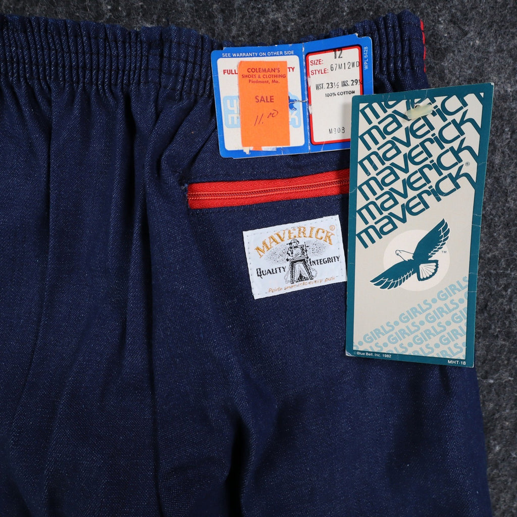 Vintage Young Maverick Jeans Girls 12 Blue Red Piping Elastic Waist USA NWT NOS - take2supply