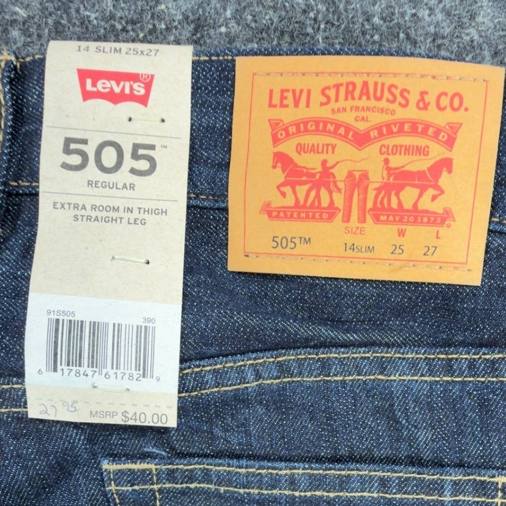 Levi's 505 Regular Straight Jeans Boys 14 Slim 25x27 Dark Wash Indigo Denim NWT - take2supply