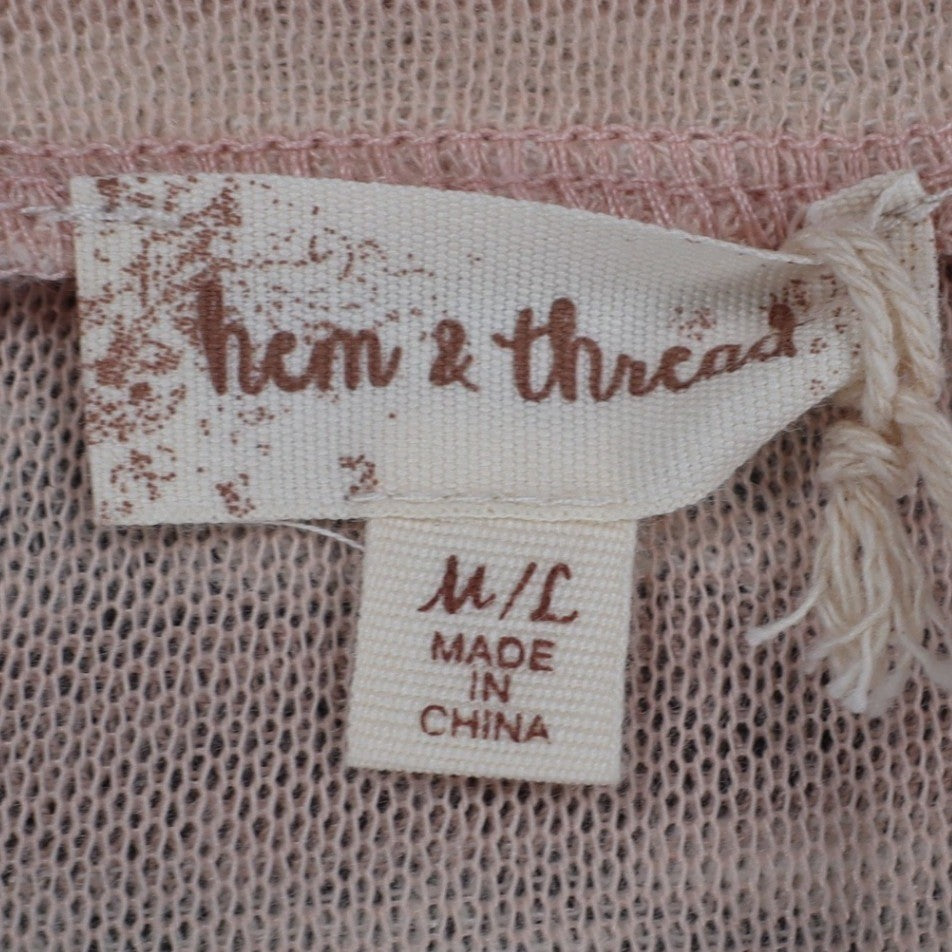 Hem & Thread Top Womens M/L Pink White Striped Oversized Knit Dolman Sleeve Tee - take2supply