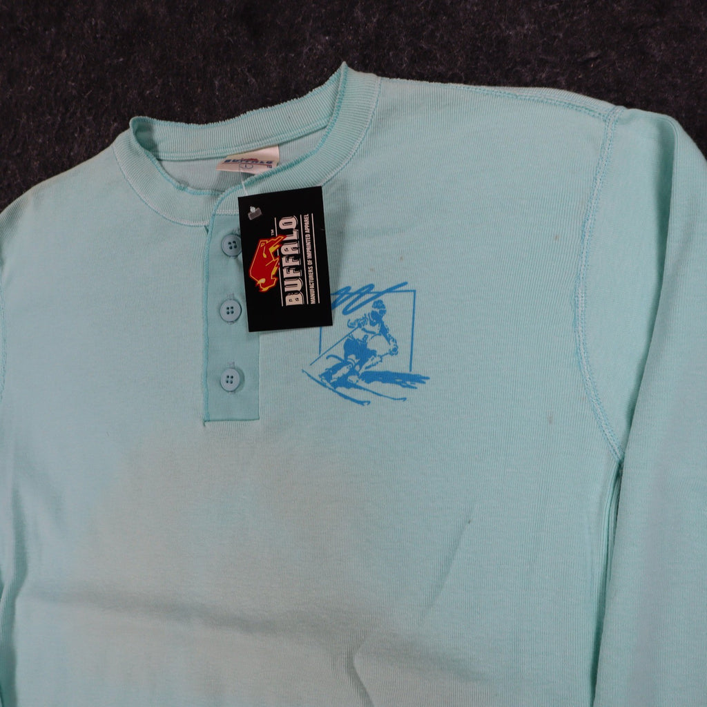Buffalo Mens Large Vintage Henley Shirt Deadstock USA Made Mint Green Skier L - take2supply