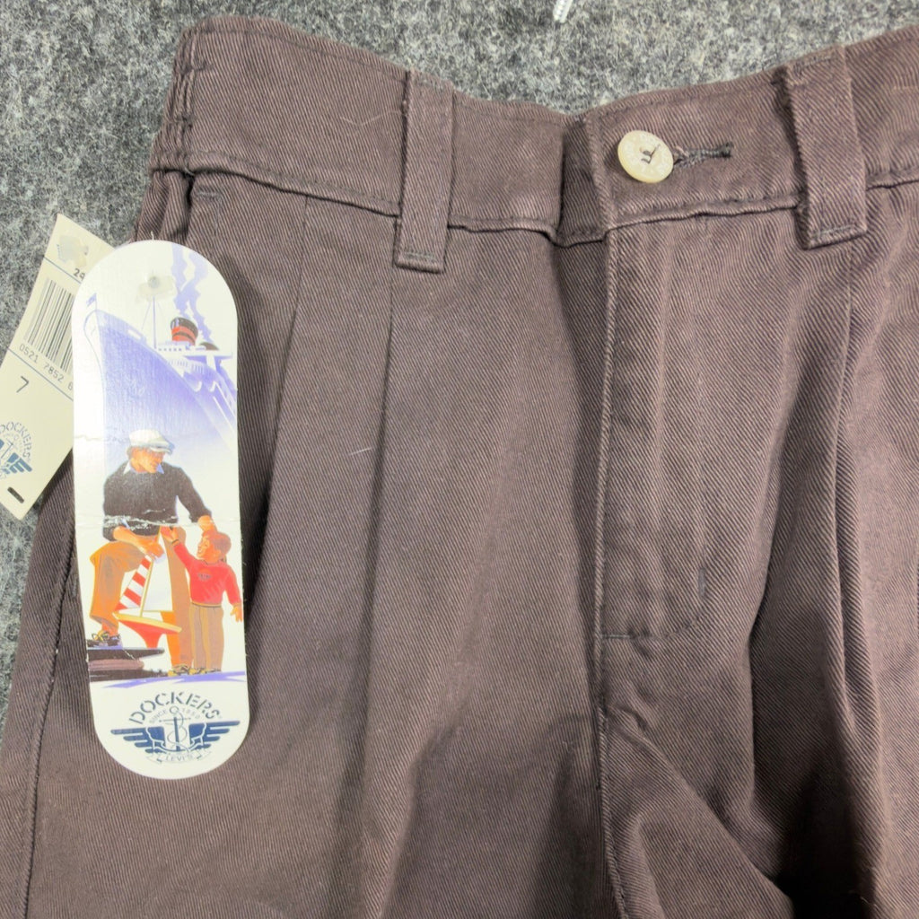 Dockers Vintage 90s Pleated Chino Pants Boys 7 Brown Cotton Slim NWT - take2supply